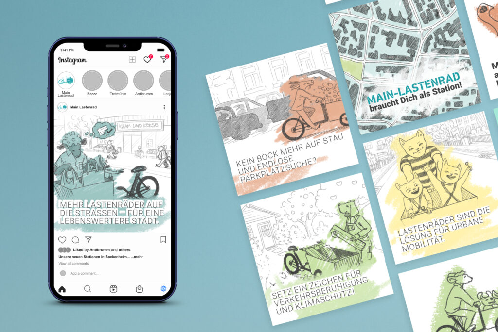 Social Media Illustrationen für Main Lastenrad